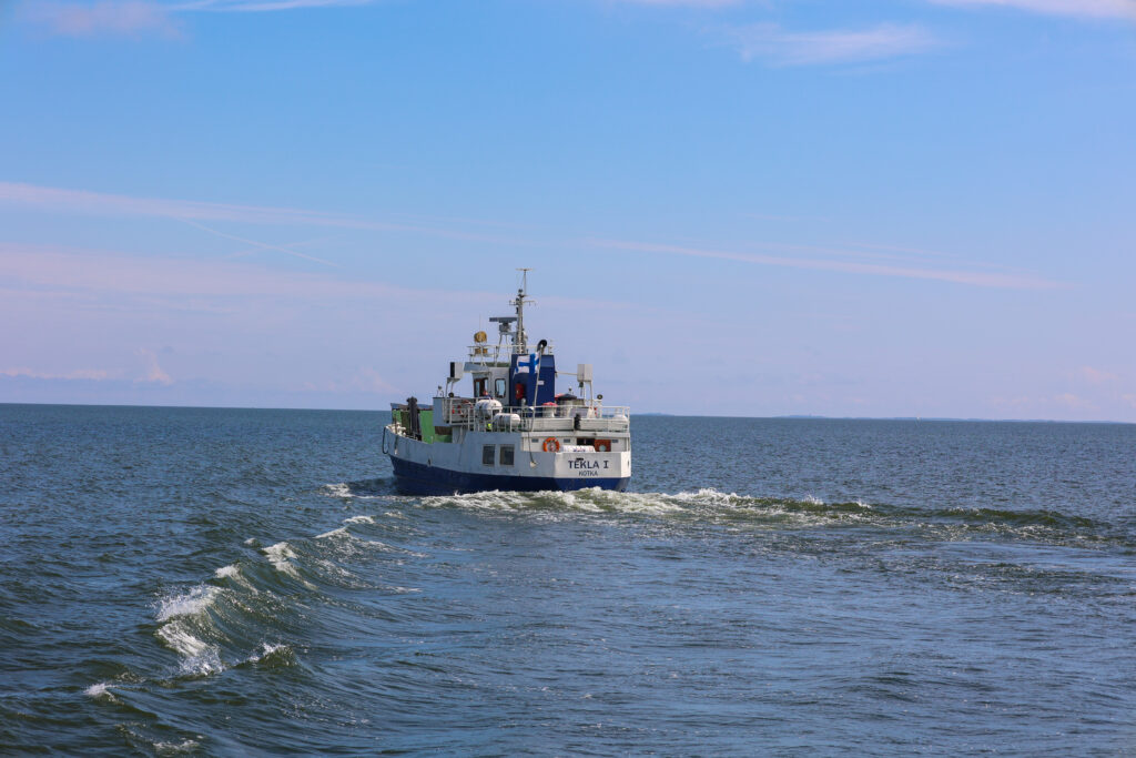 Finferriesin reittiliikenteen alus Itäisen Suomenlahden saaristossa.